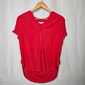 J. Crew Mercantile Cherry Red Button Front Ruffle Sleeve Blouse